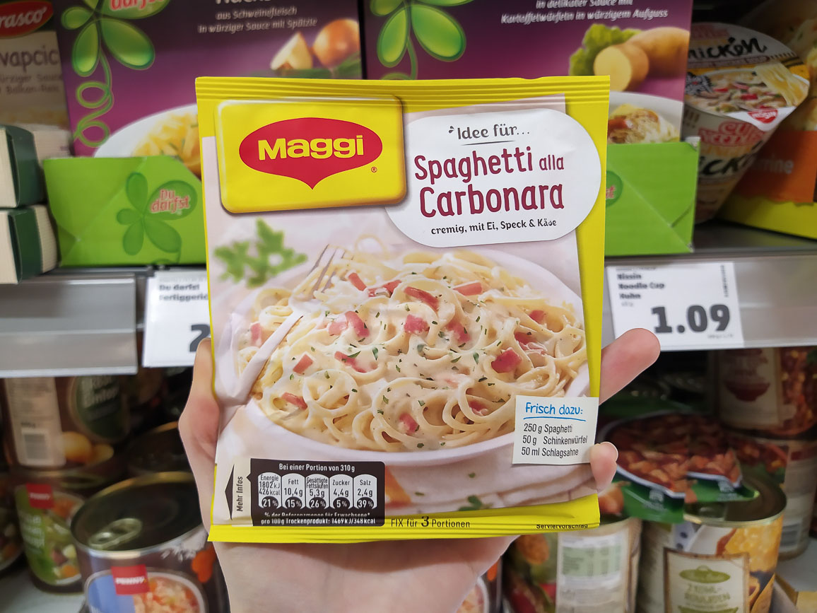 Carbonara in busta dei supermercati tedeschi